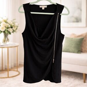 Michael Kors Black Draped Sleeveless Blouse